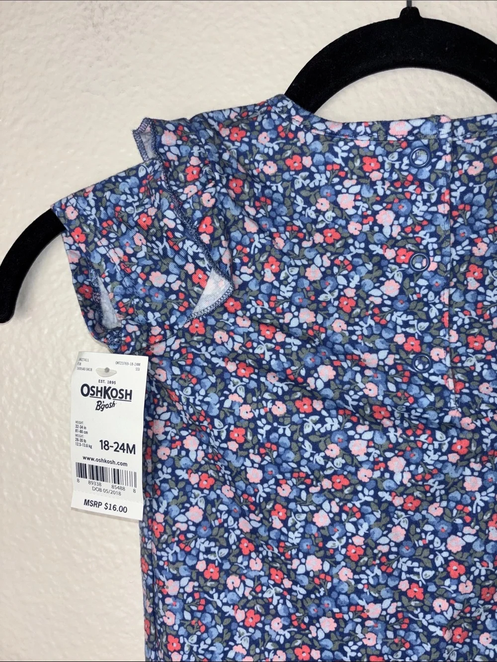 NWT OshKosh B'gosh Blue Floral One-Piece Bodysuit infants size 18-24 months